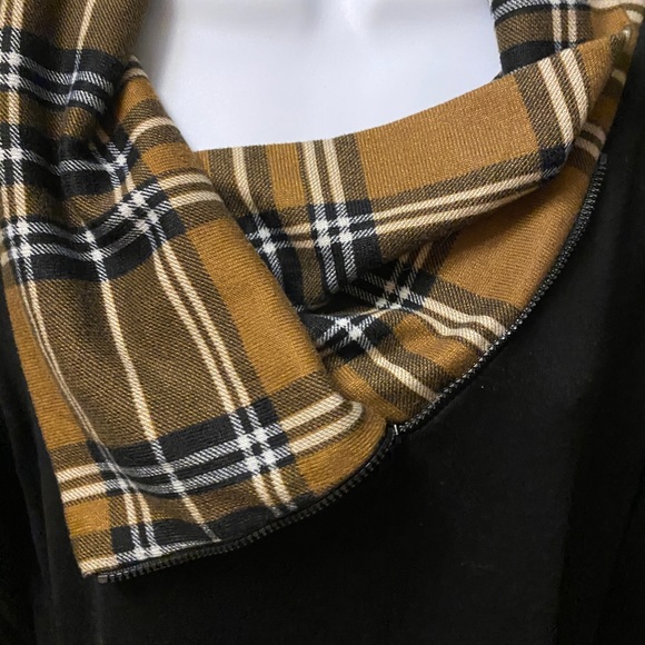 Youtalia black dress / tunic with brown plaid collar and trim Size L - Picture 6 of 7